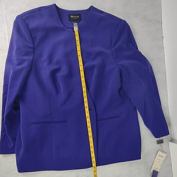 Natasia Purple Single Button Long Line Blazer with Shoulder Pads Size 26 (NWT) - Picture 7 of 13